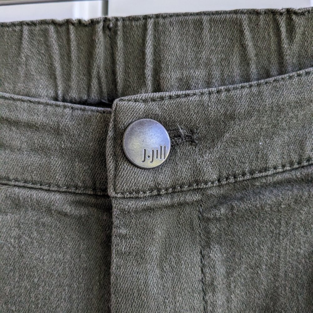 J.Jill Mid Rise Slim Cropped Stretch Jeans Women 8 Petite Khaki Green Raw Hem - Picture 6 of 11